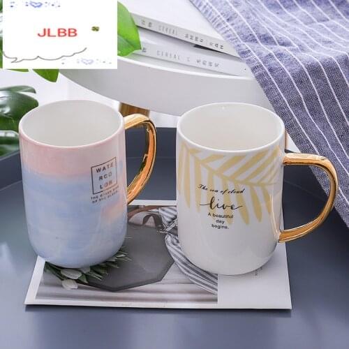 450ml High Quality Letter Ceramic Coffee Mug with Glod Handle Porcelain Coffee Milk Tea Cup Drinkware Gift