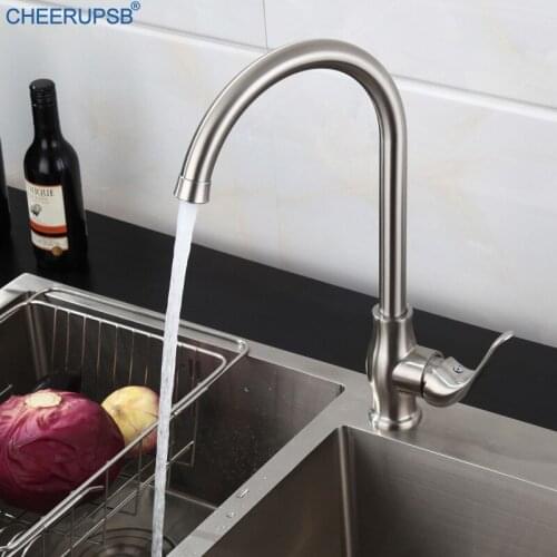 Stainless Steel Kitchen Faucet Hot Cold Water Mixer Brush Nickel Tap Lead Free 360 Degree Swivel Faucets Deck Mounted Torneiras