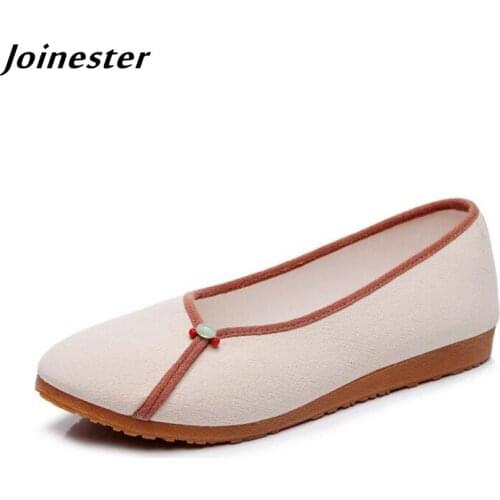 Cotton Fabric Pure Color Vintage Women Flats Summer Slip-On Loafers for Ladies Daily Dress Shoes Mom Flats sapatos femininos