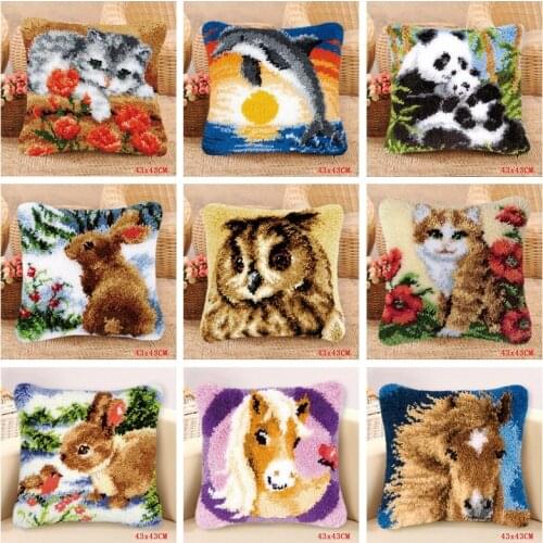 Cartoon Animal Cat Carpet Embroidery Pillows Knooppakket Needlework Set Latch Hook Cushion Button Package knoopkussen Sets