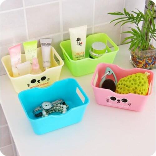 Cartoon Bear Print Rectangle Storage Box Thickening Plastic Box 4 Pieces/Lot Mini Desktop Organizer