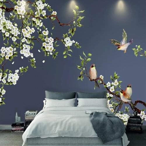 Custom Any Size Mural Wallpaper 3D Flowers And Birds Chinese Style Hand Painted Wall Painting Self-Adhesive Waterproof Stickers