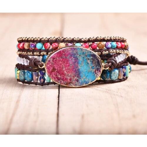 Latest Natural Stone Crystal Mix Woven Multilayer Bracelet For Women