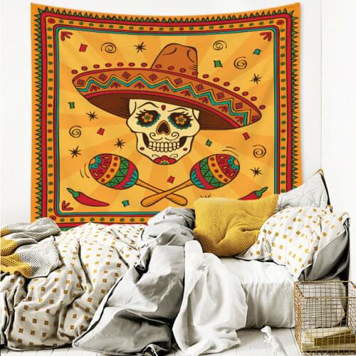 2021 New Skull Pattern Printed Tapestry Wall Hanging Decor Home Living Room Background Wall Colorful Floral Tapestry Polyester