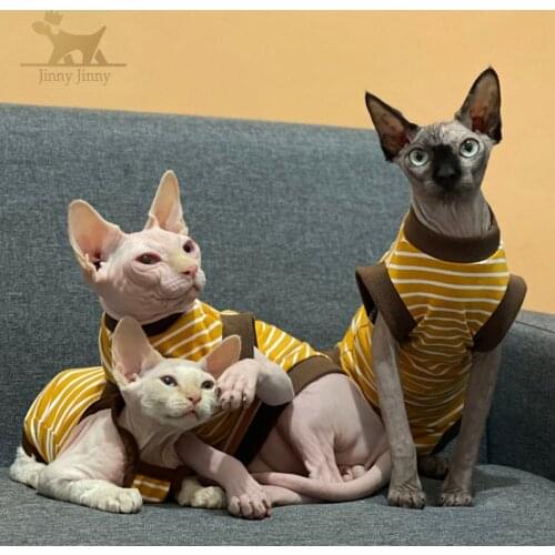 Sphynx Cat Clothes，Wear Clothes Stripe Vest for Spring Summer Autumn, Soft & Skin-Friendly For Sphinx Fairless Cat