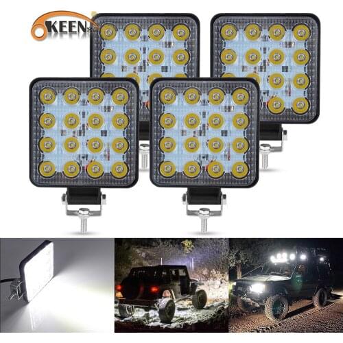OKEEN 4 Inch 48W LED Work Light 12V 24V White Square Spotlight For Car Fog Lamp 4x4 Off road Motorcycle Tractors Driving Lights
