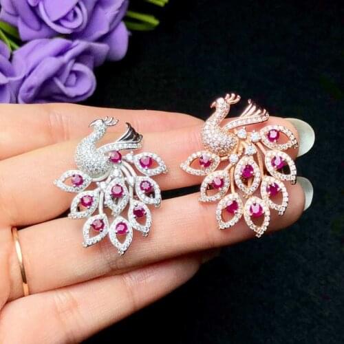 Peacock spread its tail feather red ruy necklace for women jewelry with silver hot seling gift birthday party anniversary