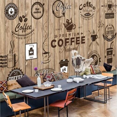 Custom Wallpaper For Walls 3D Retro European Style Wood Grain Coffee Label Cafe Restaurant Background Decor Mural Wall Cloth