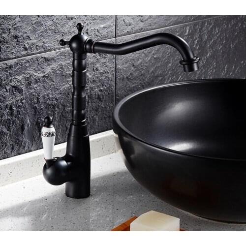 Kitchen Faucet Black Brass Faucet 360 Degree Swivel Single Handle Vessel Sink Vintage Kitchen Mixer Tap Knf358
