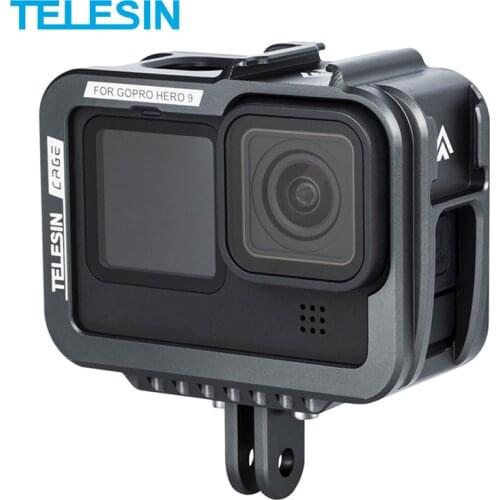 TELESIN Aluminium Alloy Frame Case For GoPro 9 Double Clod Shoe With Charging Port For GoPro Hero 9 Black Camera Accessories