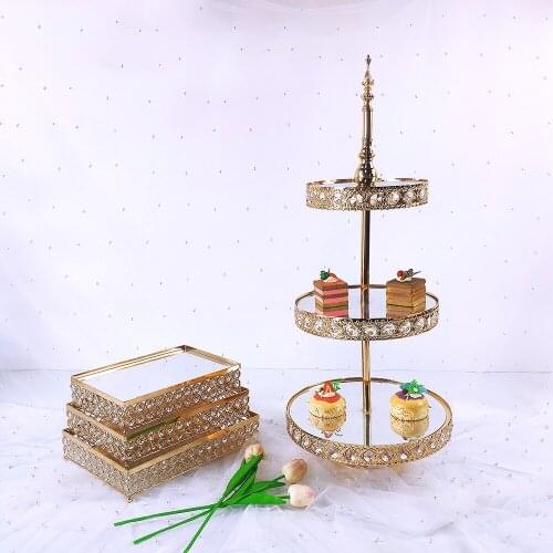3tier Crystal Metal Cake Stand Set Acrylic Mirror Cupcake Decorations Dessert Pedestal Wedding Party Display Tray