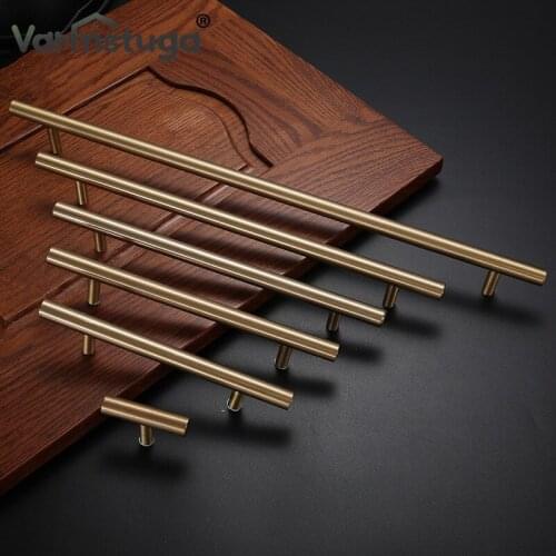 VARMSTUGA Solid Brass Furniture Handle Kitchen Handles Gold Brushed Cabinet Handles Drawer Pulls Copper Furniture Hardware