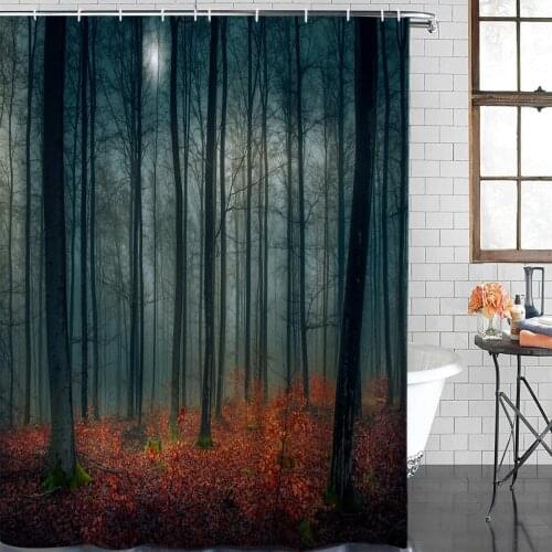 Autumn Theme Forest Shower Curtain Polyester Fabric Bathroom Home Decor Waterproof Shower Curtains with Hooks