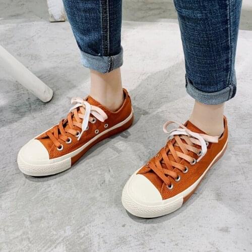 Women canvas shoes flat heel candy color lady chic shoes ins trend red canvas shoes lace up thick bottom beige Casual Shoes