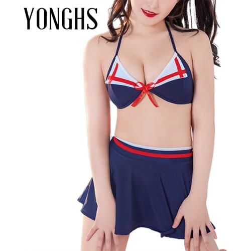 Womens Lingerie Suit Sexy Bikini Set Underwear Nightwear Swimwear Halter Lace-up Bra with Mini Skirt G-string Briefs Underwear
