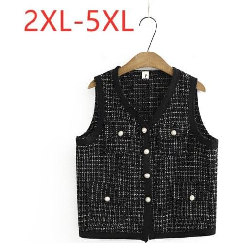 New Ladies Autumn Winter Plus Size Vest Tops For Women Large Sleeveless Loose Pocket Button Black Plaid Vest Coat 3XL 4XL 5XL