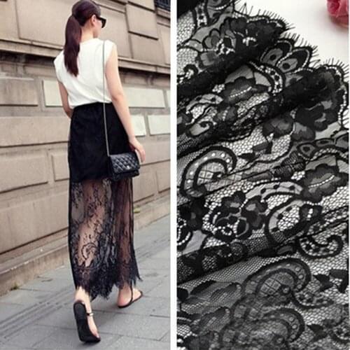 1Yard Black White Eyelashes Lace Trim Fabric DIY Crafts Wedding Dress Clothing Bra Italy Eyelash Lace material 140cm wide