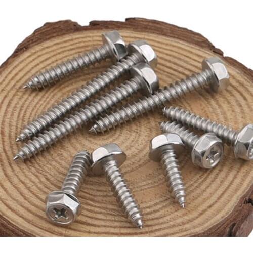 10pcs M5 304 stainless steel Phillips hex self tapping screws Pointed tip self-tapping screw belt pad bolt 12mm-40mm Length