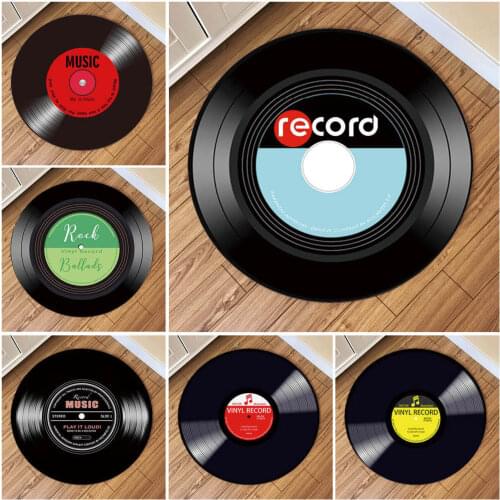 2021 Non-Slip Round Rug Carpet Gaming Mat Record Player Retro Gramophone Pattern Floor Mat Carpets Rugs For Bedroom Living Room