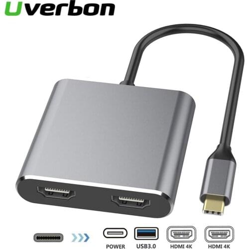 4K Type C Adapter USB C to Dual HDMI-compatible USB 3.0 Charge Port USB-C Converter Cable for MacBook Samsung Dex Galaxy S10/S9