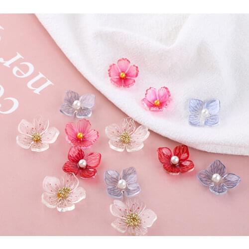 6pcs Korean Style pearl transparent cherry blossom earrings for women DIY acrylic flowers earrings nail accessories materials