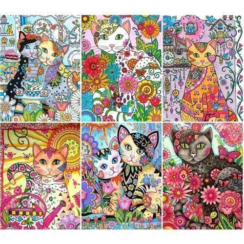 Diy 5d Full Diamond Embroidery Animal Square Round Diamond Painting Cat Flower Mosaic Furniture Decoration Hobby Gift