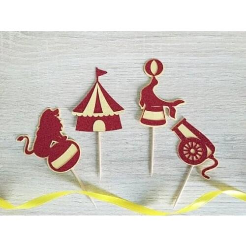 Glitter Circus Themed birthday cupcake toppers baptism Christening animals party decoration doughnut food treats picks