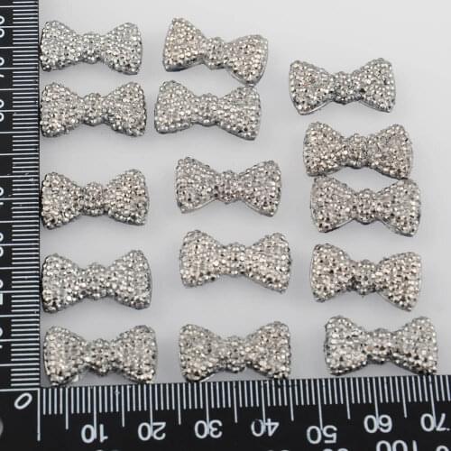 BOLIAO 20Pcs 12*20 mm (0.47*0.79 in) Gray Bow Shape Resin FlatBack Shiny Delicate Home Holiday Decoration Craft DIY No Hole