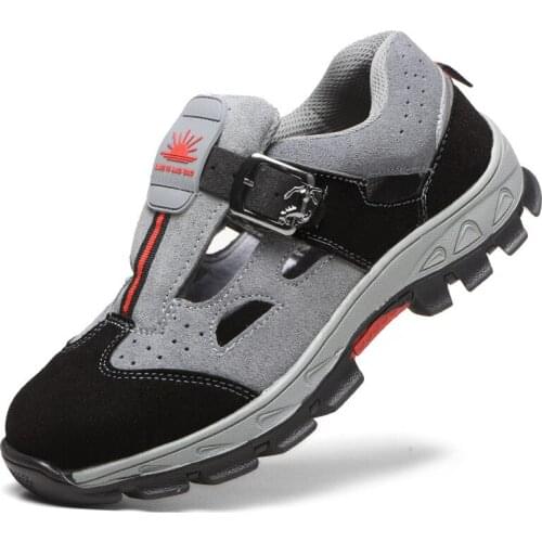 Plus size men fashion steel toe caps working safety shoes cow suede leather platform safe sandals worker tooling security boots