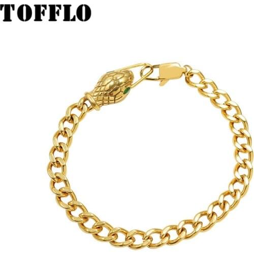 TOFFLO Stainless Steel Jewelry Couple Bracelet Zircon Bracelet Snake Head Green Eye Hip Hop Bracelet BSE235