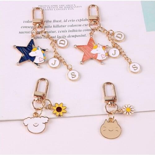 Cartoon Unicorn Cat Flower Keyring Lovel Keychain Women Car Bag Pendent AirPods Key Chains Accessories Kids Toy Keyfob Gift