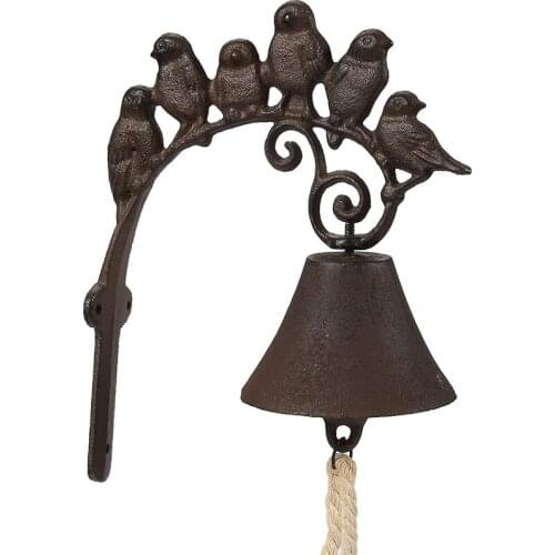 Rustic Cast Iron Bird Doorbell Chime Indoor Outdoor Decor Hanging Bell Wall Sculpture