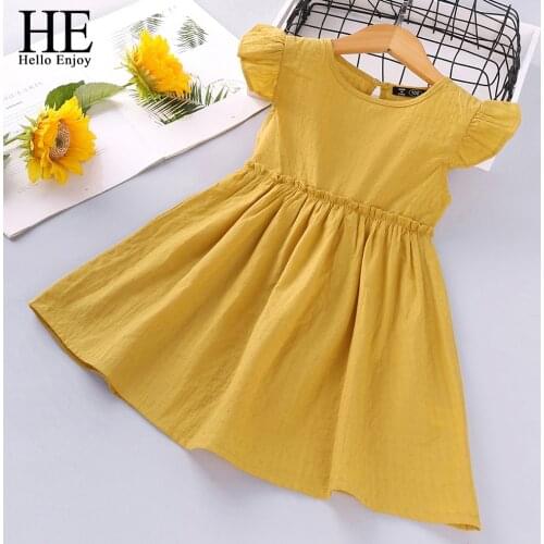 HE Hello Enjoy Kids Clothes Baby Girls Dresses Party Sweet Outfit Yellow Princess Dress Casual Costume Children Vestidos 0 2 5 Y