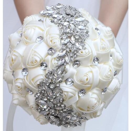 Crystal Wedding Bouquet Brooch Beaded Bridesmaid Artificial Rose Handmade Rhinestones Bridal Wedding Bouquet Flowers