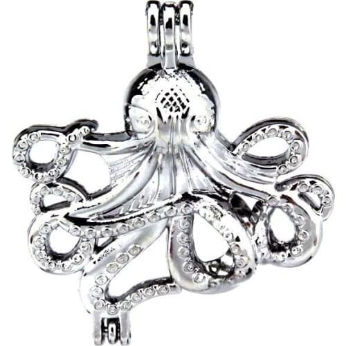 KK184 Punk Octopus Locket Pendant Pearl Beads Cage Aromatherapy Essential Oil Unisex Necklace Jewelry Making