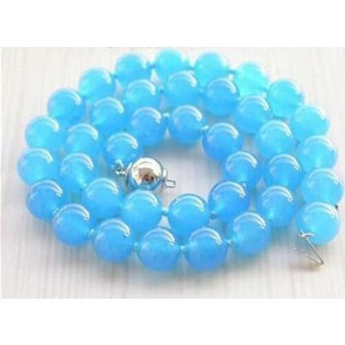 Beautiful Fashion 10 mm Brazil Aquamarine gemstone bead necklace 18 "AAA