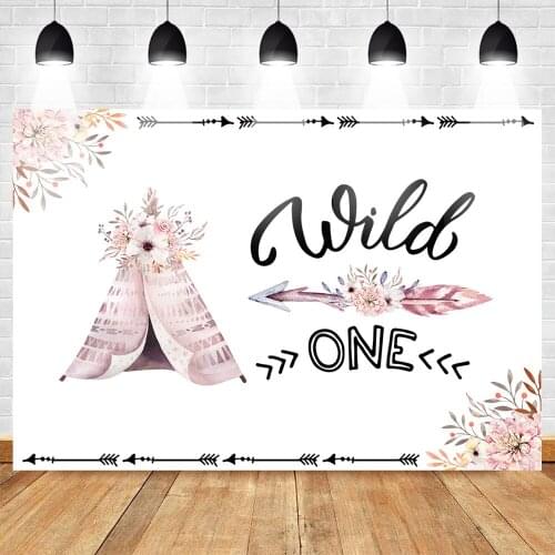 MOCSICKA Wild One Birthday Photo Background Baby Party Banner Backdrop Newborn Pink Theme Backgrounds Tent Flowers Arrow
