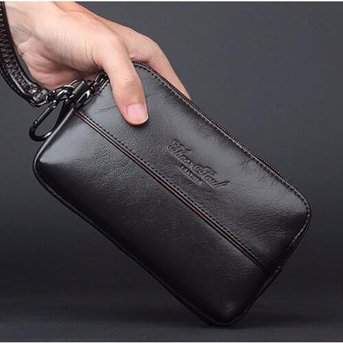 Genuine Leather Men Wrist Loop Belt Waist Pack Purse Cell/Mobile Phone Case Cover Pocket Multi-purpose Wallet Male Clutch Bag