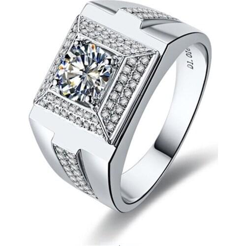 Test Positive Test Positive 1CT 6.5mm G-H Moissanite Diamond Male Ring Classical 925 Sterling Silver Men Ring