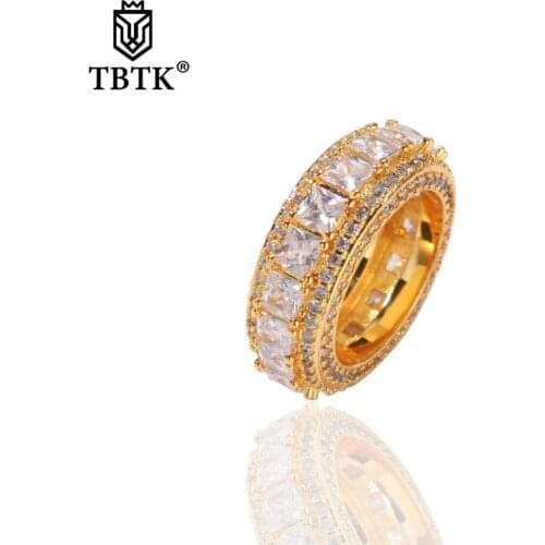 TBTK New 5.5mm Width Iced Out Square CZ Stones Ring Luxury Jewelry Ring Silver Color Hiphop Trendy Men Ring Western Style 2020