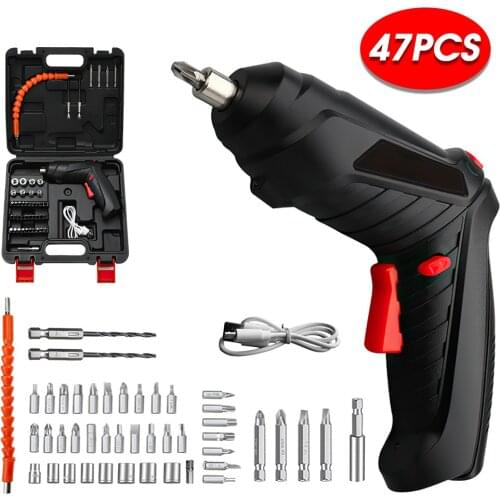 Cordless Electric Screwdriver Set USB Charging Power Tools Portable Electric Drill Mini Screwdriver With 47Pcs Bits