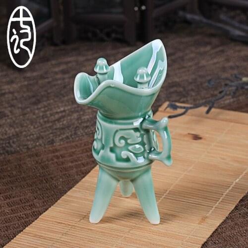 Chinese antique ceramic liquor wine cup set goblet glass creative old fashioned sake small white wine spirit drinking cup 2pcs