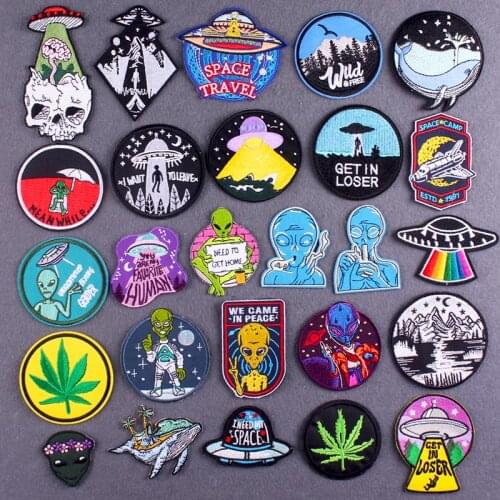 Alien UFO Patch DIY Mountain adventure Patch For Clothes Space Patches For Clothing Stickers Outdoor Stripe Patches For Jacket