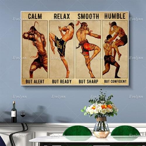 Muay Thai Boxing Boxer Poster Calm But Alert Relax But Ready Smooth But Sharp Poster Home Decor Canvas Wall Art Prints Gift