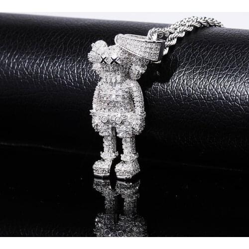 Iced Out Cartoon Puppets Pendant & Necklace Cubic Zirconia Necklace Fashion Hip Hop Jewelry Mens Gift