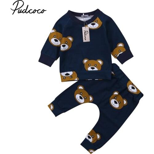 Pudcoco 2019 Newborn Infant Kids Boy Girl Baby Clothes Bear Outfit T-shirt Top+Long Pants Leggings 2pcs Long Sleeve Clothes Set