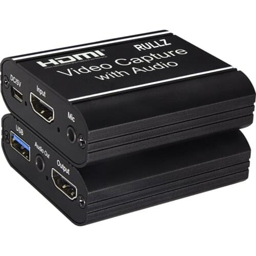 Rullz 4K 1080P USB 2.0 HDMI Video Capture Card Audio Video Recording Dongle Game Live Streaming Can Microphone Input TV Loop Out