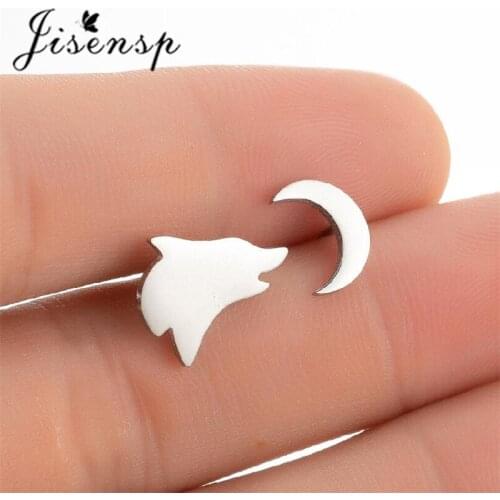Jisensp Stainless Steel Earrings Unique Design Wolf Moon Stud Earrings Fashion Jewelry for Women Men Party Gift Bijoux Femme