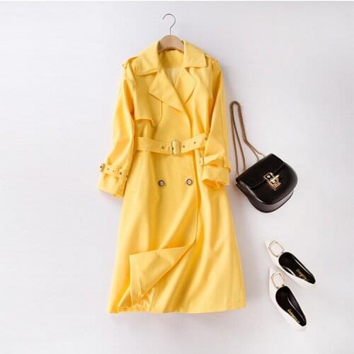 Women Trench 2018 New Fashion High Quality Designer Womens Autumn Elegant Double Breasted Female Outerwear Medium Length Coats