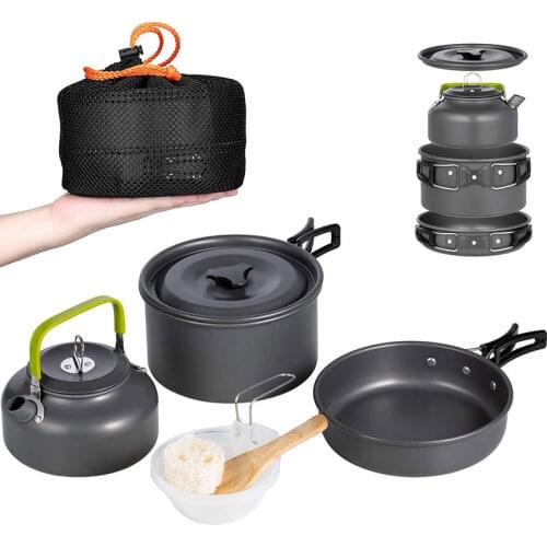 Ultra-light Aluminum Alloy Camping Cookware Utensils Outdoor Cooking Teapot Picnic Tableware Kettle Pot Frying Pan 3pcs/Set